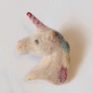 1980's Flocked Unicorn Pin Vintage Retro Fuzzy Mythical Horse Brooch MLP